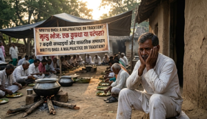 Death feast tradition in India showing financial burden and social pressure on grieving families